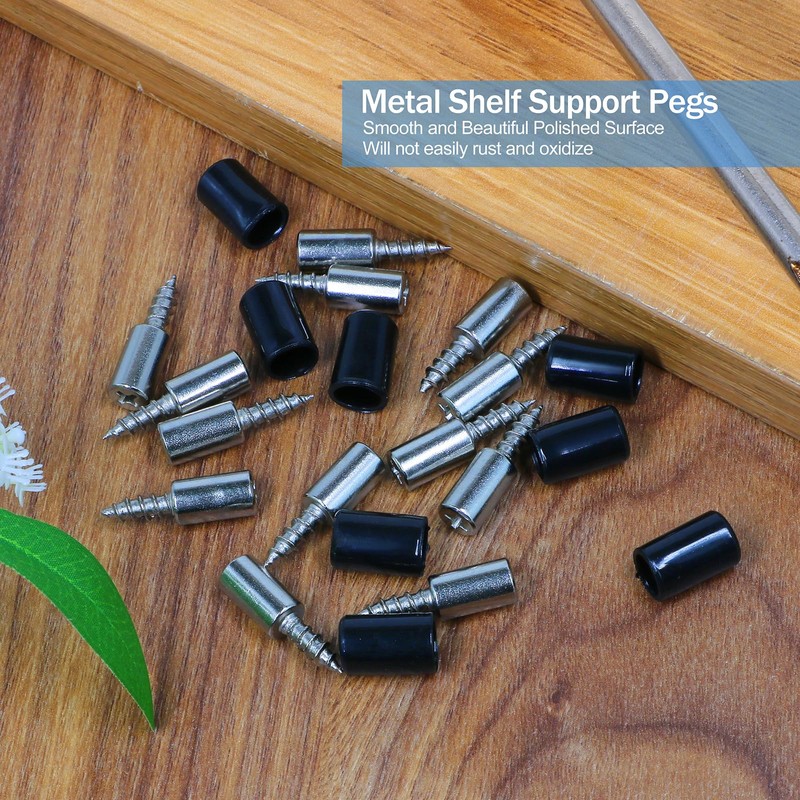 Jamiikury 12pcs Screw in Shelf Pins with Anti-Slip Black Sleeve,
