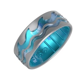 Enso Rings Etched Classic Silicone Rings - Comfortable and Flexible Design - 8mm Wide, 2.16 Thick - Swell - Silver/Deep Sea - Size 8