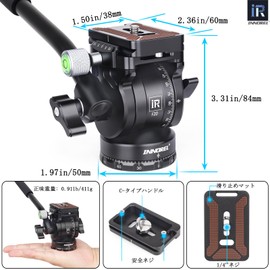 INNOREL F20 Video Head, Camera Head, 2-Way Drums, 11.0 lbs (5 kg), Load Capacity, Fluid Head, 360° Panoramic Rotation, Aluminum Alloy, 1/4" 3/8" Arca-Swiss Compatible, Tripod Head
