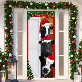Door Cover Decoration Funny Christmas In July Animals Door Banner Cute Classroom Door Window Cover Christmas Door Decorations Decorative Door Covers for Front Door Holiday Background Decor (Cow)