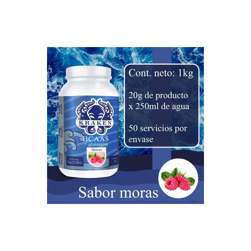 Aminoácidos Bcaas Glutamina Kraken 1kg 100 Servicios