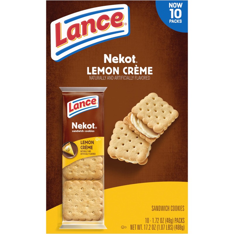 Lance Sandwich Cookies, Nekot Lemon Creme, 10 Individually Wrapped Packs,