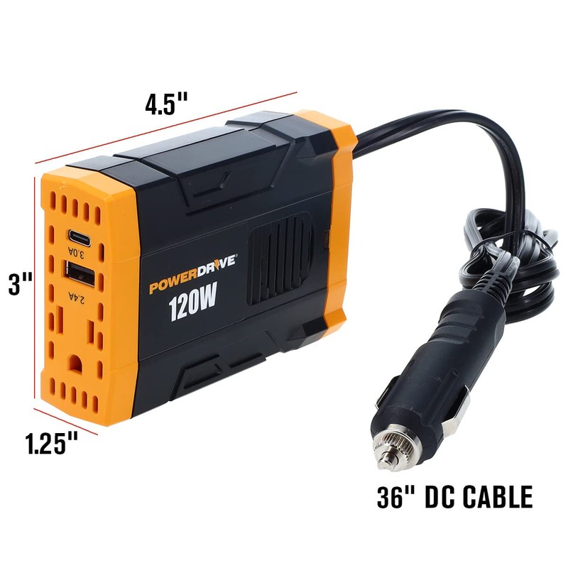 PowerDrive PWD120 120 Watt Power Inverter Slim 12v DC to