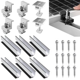 Solar Panel Bracket Flat Roof, 6 Aluminium Mounting Rail & 6 End Clamps, Adjustable Solar Panel Clamp for 30-35 mm Modules, PV Bracket Mounting Set for Flat Roof Trapezoidal Roof