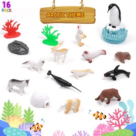 Unique Kids - Juego de 15 cifras de animales árticos en tubo para niños, pequeños animales realistas para contenedor sensorial, recuerdo de fiesta de cumpleaños, niños pequeños 3-5 (animales árticos)