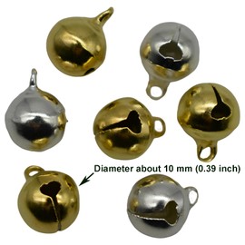 Maydahui 100 PCS Mini Christmas Jingle Bells Small Ornaments 0.39 Inches 10 mm Alloy Gold Silver Color Bead DIY for Sewing Wedding Jewelry Findings Crafts