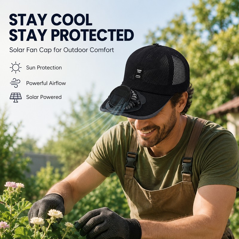 Solar Powered Fan Cap for Outdoor Cooling – USB Rechargeable