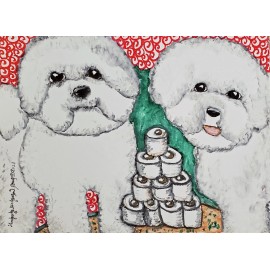 Bichon Frise Hoarding TP Dog Art 8.5 x 11 Signed Print Artist KSams
