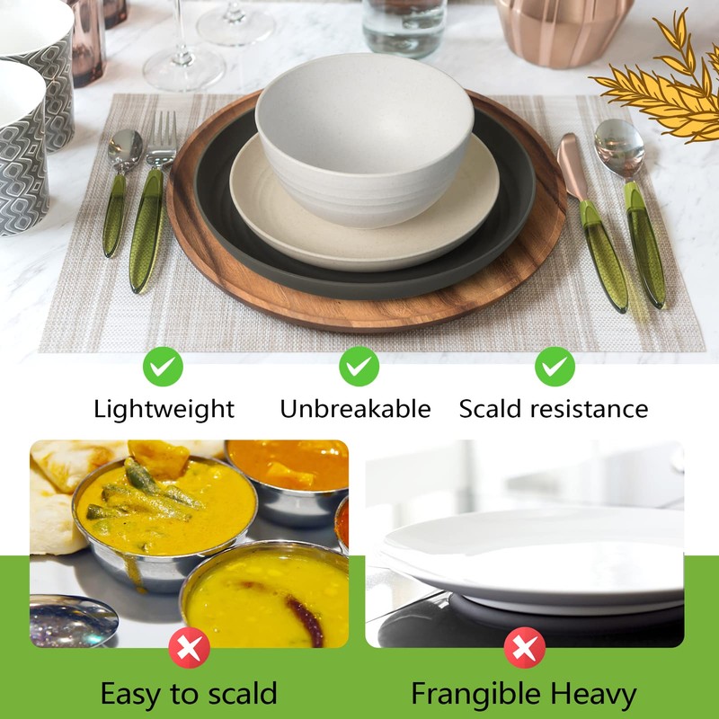 Teivio 32-Piece Kitchen Plastic Wheat Straw Dinnerware Set, Service for