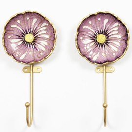 bordorsse Vintage Wall Hooks Decorative Rack Hangers, 2 Pack Metal Wall Mounted Hook with Flower Shape for Hanging Coats