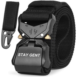 STAY GENT Tactical Belt for Men, Black Quick Release Military Style Belts with Buckle, Heavy Duty Nylon Webbing Work Belt for Outdoor Activities and Utility