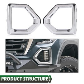 GRAND ORANGE Front Fog Light Outer Bezel Cover Left Right Side Compatible with GMC Sierra 2019-2021 Denali SLT AT4 84176753 84176752 Silver