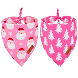 PTDECOR Bandana navideña para Perros, Bufanda Reversible para Perros de Navidad, Varios tamaños Disponibles, Bandanas navideñas de Color Rosa para Perros medianos y Grandes (Rosa, Grande)