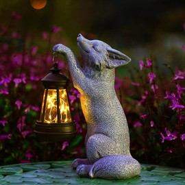 Fox Statue for Garden Decor, Garden Statue with Solar Power Light for Outdoor Patio Porch Lawn Yard Backyard Oudside Indoor Shelf Decoration,Praying Fox Sculptures & Statues Woman
