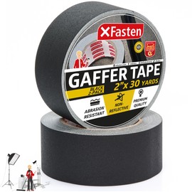 XFasten Black Gaffers Tape 2 Inch x 30 Yards (2-Pack, 180ft) Residue-free Matte Black Gaffer Tape 2 Inch Non-Reflective Easy-to-Tear Black Gaff Tape 2 Inch Floor Tape for Electrical Cords
