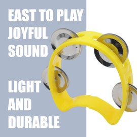 CashBeat 2-Pack Yellow Handheld Tambourines with 4 Jingle Bells Each, Mini Plastic Half-Moon Percussion Instruments for Adults, School Music Class, Band and Party