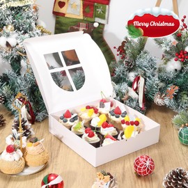 COTOPHER COTOPHER 18Pcs Christmas Cookie Boxes with Window, 10x10x2.5 inch White Bakery Boxes for Gift Giving, Kraft Treat Boxes Dessert Boxes for Cakes Donuts Chocolate Strawberries Pastries Muffins