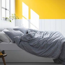 LERUUM Striped Grey Duvet Cover Sets Pure Cotton Bedding Reversible Quilt Cover with Pillowcase (Grey Single Bedding)