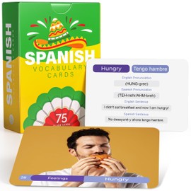 Spanish Vocabulary Flash Cards for Kids and Adults – 75 Bilingual Learning Cards with Pronunciation and Sentences – Educational Study Tool for Classroom Homeschool Travel Language Practice by Briston