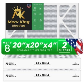 MervKing 20x20x4 Air Filter | MERV 8 | MPR 600-700 Ultra Plus | 2-Pack | Pleated HVAC AC Furnace Replacement Air Filters | Actual Size: 19.88" x 19.88" x 4.31"