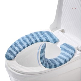 LRGKMCWTOB Thicker Bathroom Toilet Seat Magic Tape Reusable Soft Warmer Toilet Seat Cushion Cover Washable Plush Easy Installation Comfortable Toilet Lid Seat Cover (Blue)