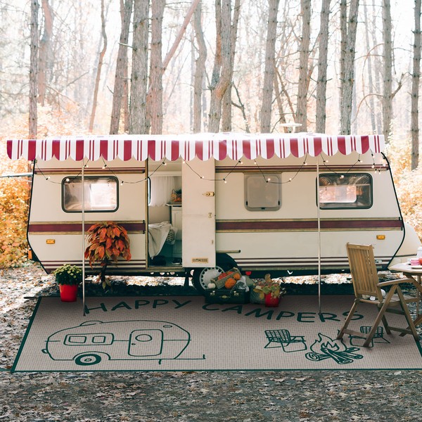 RecPro "Happy Campers RV Outdoor Waterproof Rug | 9' x