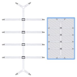 KufaerBeam Adjustable Bed Sheet Tensioner for Bed Sheets with 12 Fixed Metal Clips, Mattress Straps, Bed Sheet Tie Down Straps for Bed Sheet, Mattress, Fitted Sheet and Topper (White)