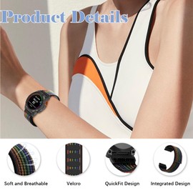 RanBluu QuickFit 26 mm Nylon Strap for Garmin Tactix 8 51 mm/fēnix 8 51 mm/Enduro 3/Fenix 7X/Fenix 6X, Velcro Replacement Strap, Sport Loop Bracelets for Garmin Descent Mk3i, Black & Rainbow