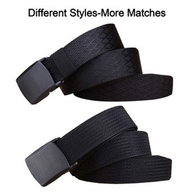 WYuZe Black Nylon Webbing Belt-2 Pack Plastic Military Tactical Web Belt for Men,Black W+black J,Waist: 28"-42"