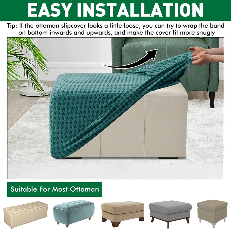 MAXIJIN Stretch Ottoman Cover Rectangular Ottoman Slipcovers for Footstool with