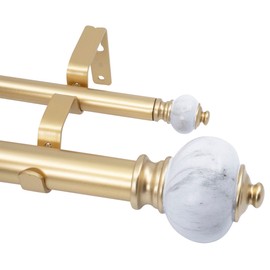 MERIVILLE 1-Inch Diameter Double Window Treatment Curtain Rod, Marble Urn Finial, 36" to 72" Adjustable, Royal Gold
