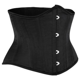 BIDMOOR Satin Corset -Underbust Corset 2 Layer Steel Boned Heavy Duty Waist Trainer, Hourglass Body Shaper (2XS, Black)