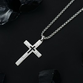Lattd Cross Pendant Necklace 925 Sterling Silver Christian Jewelry Gift for Men Women (03-Cross & Black 03-Silver)