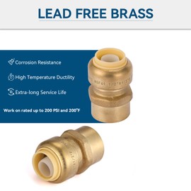 GUOFIS 10 Pack Female Adapter,3/4 Inch Push Brass Female Adapter Fitting with Disconnect Clip, Push-to-Connect Plumbing Fittings for Copper, PEX Pipe, CPVC