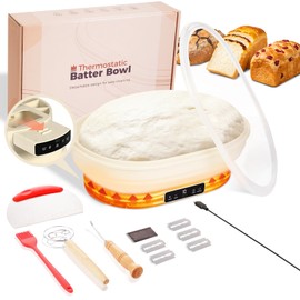 XPXKJ Heating Bread Proofing Basket Set Foldable Thermostatic Silicone Bowl with 77-122℉ 6 Gears Temperature & 6H Timer, Baking Sourdough Starter Bread Making Supplies Tools Kit (11.1×7.2×4.2'')