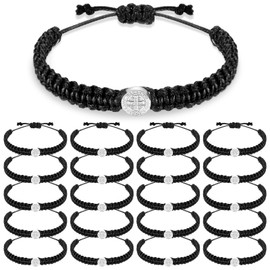 Landical 20 Pcs Catholic Bracelet Saint Benedict Medal Bracelet Adjustable Cord String Bracelet Religious Gifts for Men Women