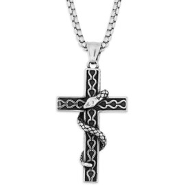 HAQUIL Snake Cross Necklace for Men, Vintage Punk Gothic Necklace, Stainless Steel Pendant Necklace, Faith Jewelry Gift