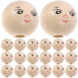 Sewroro Clay Beads 50pcs Smile Face Wood Beads Wooden Beads Round Spacer Beads with Hole Girls Smiling Face Doll Head Beads for DIY Jewelry Finding Macrame Pendant Craft 22MM Bracelet Making Kit