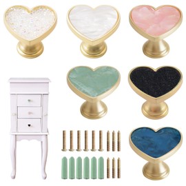 MOROBOR Zinc Alloy Heart-Shaped Knob, 6pcs Cabinets Dresser Drawer Knobs Furniture Wardrobe Bathroom Decorative Pulls Cabinets Door Pull Handle for Living Room Bedroom Kitchen（Multi-Colour）
