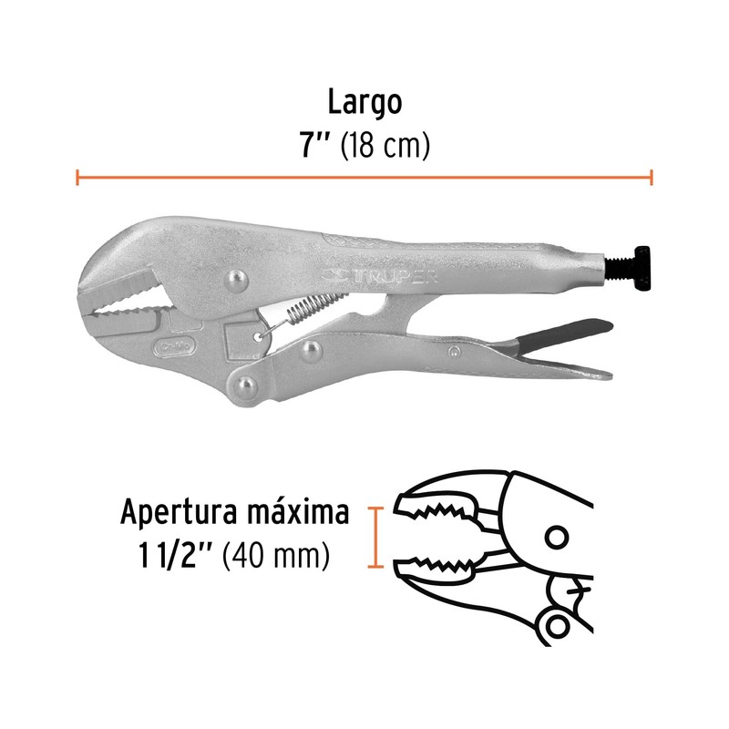 Truper PPT-7R, Pinza de presión 7", mordaza recta, acero al