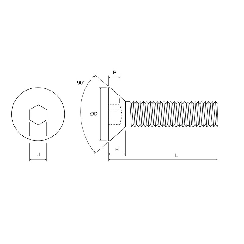 M6 (6mm x 25mm Inc Head) Hex Socket Countersunk Machine
