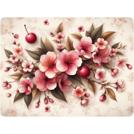 Set of 4 Cork Backed Placemat, Plant Design Kitchen and Dining Table Decoration Hard Placemat 12" x 16" (Cherry Blossom)