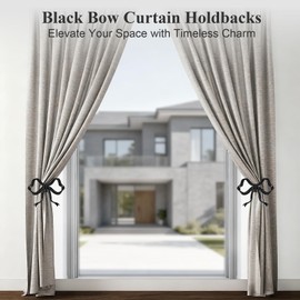 Tocemei 2 Pack Black Bow Curtain Holdbacks, Modern Matte Metal Curtain Holders for Wall,Rotatable Adjustable Angle,Elegant Bow Decor for Living Room Bedroom Home