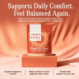 Capsoul Ease & Flow Live Cultures Complex for Women | 5 Billion Live Cultures, PHGG Prebiotic Fibre, Peppermint, Fennel, Chamomile, Zinc & Biotin | Vegan Food Supplement | 60 Capsules
