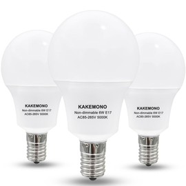 KAKEMONO E17 Intermediate Base 6W LED Bulbs, 60watts Halogen Equivalent, Non-Dimmable R14 Ceiling Fan Light Bulbs, Daylight White 5000K,Pack of 3