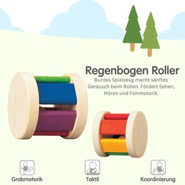 Plan Toys Rassel Baby - Regenbogen Roller - Holzrassel Baby mit saftem Klang beim Rollen - Holzspielzeug Rassel - Babyspielzeug ab 6 Monate - Motorikspielzeug Neugeborenen Geschenk - Classic
