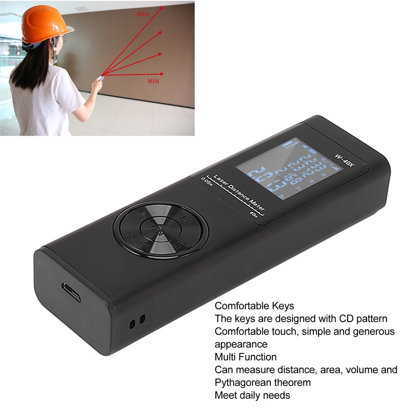 Laser Distance Meter High Accuracy Rechargeable 131ft Handheld Rangefinder with