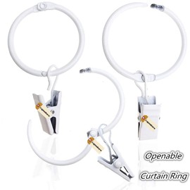Lsgoodcare Openable Curtain Clips with Rings, White, Strong Metal Decorative Curtain Clips, 1.26 Inches, Rustproof Drapery Open Clip Rings, Pack of 40, Reusable