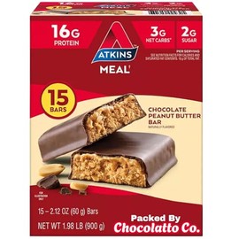 Atkins Peanut Butter Chocolate Meal Bar High Fiber, 16g Of Protein 15 Ct - Atkins High Protein Meal Bar - Peanut Butter Bar