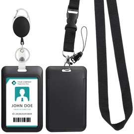 Hianjoo Porta Gafete con Cordón, Sujetador De Insignia Soporte De Tarjeta Id con Clip de Cinturon Carrete Retráctil para Estudiantes, Personal De Oficina, Negro